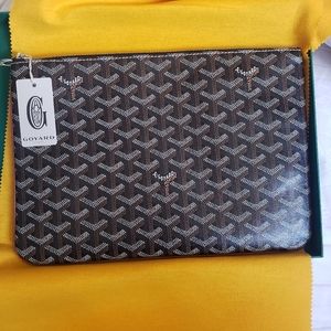 Goyard Senat Pouch MM Black with tan trim